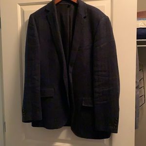 J Crew Ludlow navy blue linen blazer with herringbone pattern, size 40R